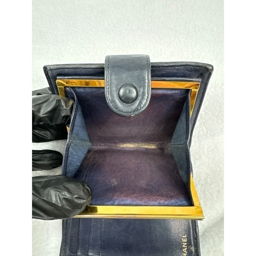 Chanel Lambskin Bi Fold Wallet in Navy - Vintage Luxury - Picture 6 of 7